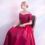 Modest / Simple Burgundy Evening Dresses  2017 A-Line / Princess Off-The-Shoulder Short Sleeve Appliques Lace Pearl Floor-Length / Long Backless Formal Dresses
