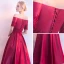 Modest / Simple Burgundy Evening Dresses  2017 A-Line / Princess Off-The-Shoulder Short Sleeve Appliques Lace Pearl Floor-Length / Long Backless Formal Dresses
