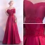 Modest / Simple Burgundy Evening Dresses  2017 A-Line / Princess Off-The-Shoulder Short Sleeve Appliques Lace Pearl Floor-Length / Long Backless Formal Dresses