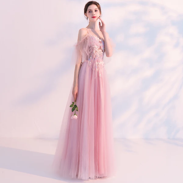 Sexy Rougissant Rose Percé Robe De Soirée 2018 Princesse Bretelles Spaghetti Manches Courtes Appliques En Dentelle Perle Perlage Longue Volants Dos Nu Robe De Ceremonie