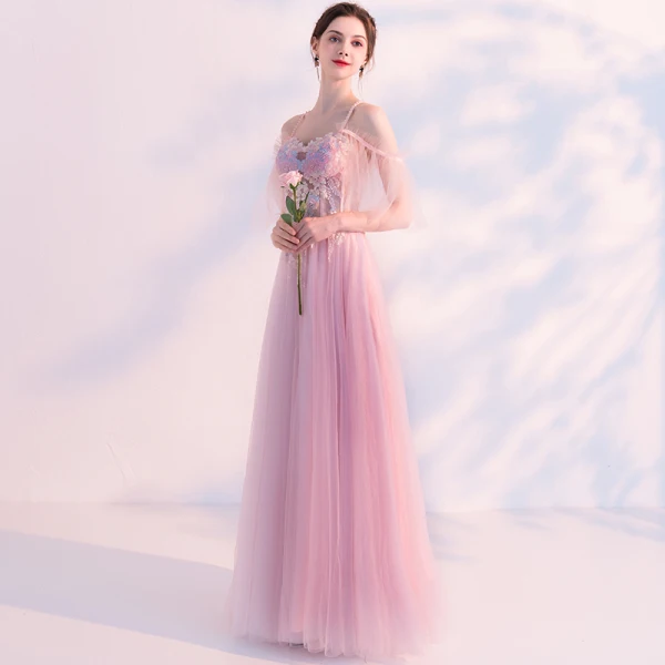 Sexy Rougissant Rose Percé Robe De Soirée 2018 Princesse Bretelles Spaghetti Manches Courtes Appliques En Dentelle Perle Perlage Longue Volants Dos Nu Robe De Ceremonie