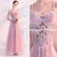 Sexy Rougissant Rose Percé Robe De Soirée 2018 Princesse Bretelles Spaghetti Manches Courtes Appliques En Dentelle Perle Perlage Longue Volants Dos Nu Robe De Ceremonie