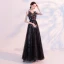Chic / Beautiful Black Prom Dresses 2018 A-Line / Princess V-Neck Sleeveless Appliques Flower Beading Ankle Length Ruffle Backless Formal Dresses