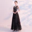 Chic / Beautiful Black Prom Dresses 2018 A-Line / Princess V-Neck Sleeveless Appliques Flower Beading Ankle Length Ruffle Backless Formal Dresses