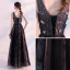 Chic / Beautiful Black Prom Dresses 2018 A-Line / Princess V-Neck Sleeveless Appliques Flower Beading Ankle Length Ruffle Backless Formal Dresses