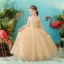 Elegant Gold Flower Girl Dresses 2018 A-Line / Princess Spaghetti Straps Long Sleeve Star Sequins Glitter Tulle Floor-Length / Long Ruffle Backless Wedding Party Dresses
