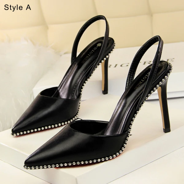 Sexy Black Evening Party Rivet Womens Shoes 2022 9 cm Stiletto Heels Pointed Toe Womens Shoes High Heels