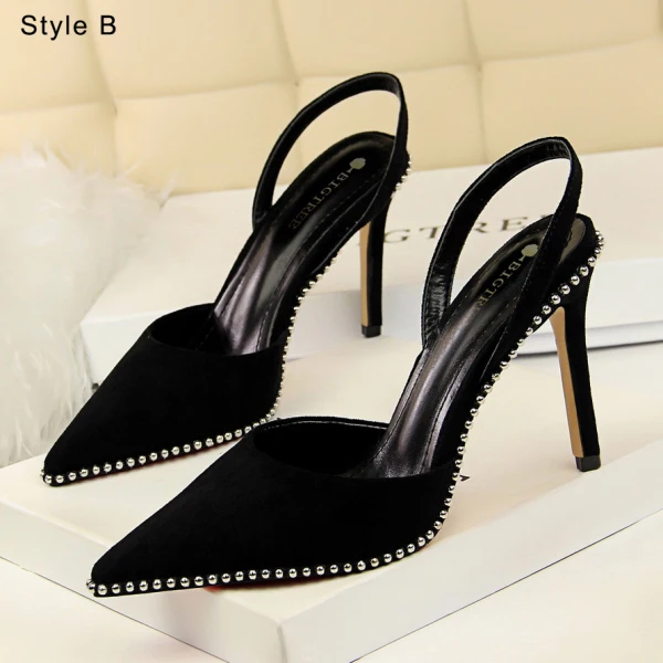 Sexy Black Evening Party Rivet Womens Shoes 2022 9 cm Stiletto Heels Pointed Toe Womens Shoes High Heels