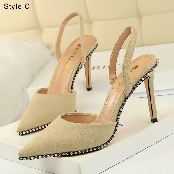 Sexy Black Evening Party Rivet Womens Shoes 2022 9 cm Stiletto Heels Pointed Toe Womens Shoes High Heels