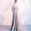 Stunning Grey Evening Dresses  With Shawl 2018 Empire V-Neck Beading Floor-Length / Long Ruffle Backless Formal Dresses