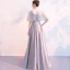 Stunning Grey Evening Dresses  With Shawl 2018 Empire V-Neck Beading Floor-Length / Long Ruffle Backless Formal Dresses