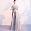 Stunning Grey Evening Dresses  With Shawl 2018 Empire V-Neck Beading Floor-Length / Long Ruffle Backless Formal Dresses
