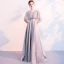 Stunning Grey Evening Dresses  With Shawl 2018 Empire V-Neck Beading Floor-Length / Long Ruffle Backless Formal Dresses