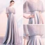 Stunning Grey Evening Dresses  With Shawl 2018 Empire V-Neck Beading Floor-Length / Long Ruffle Backless Formal Dresses