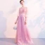 Illusion Rose Bonbon Transparentes Robe De Soirée 2018 Princesse Gonflée 3/4 Manches Encolure Carrée Appliques En Dentelle Ceinture Longue Volants Robe De Ceremonie