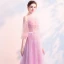 Illusion Rose Bonbon Transparentes Robe De Soirée 2018 Princesse Gonflée 3/4 Manches Encolure Carrée Appliques En Dentelle Ceinture Longue Volants Robe De Ceremonie