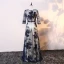 Élégant Champagne Bleu Marine Robe De Mère De Mariée 2017 Princesse V-Cou 3/4 Manches Appliques En Dentelle Noeud Ceinture Longue Robe Pour Mariage