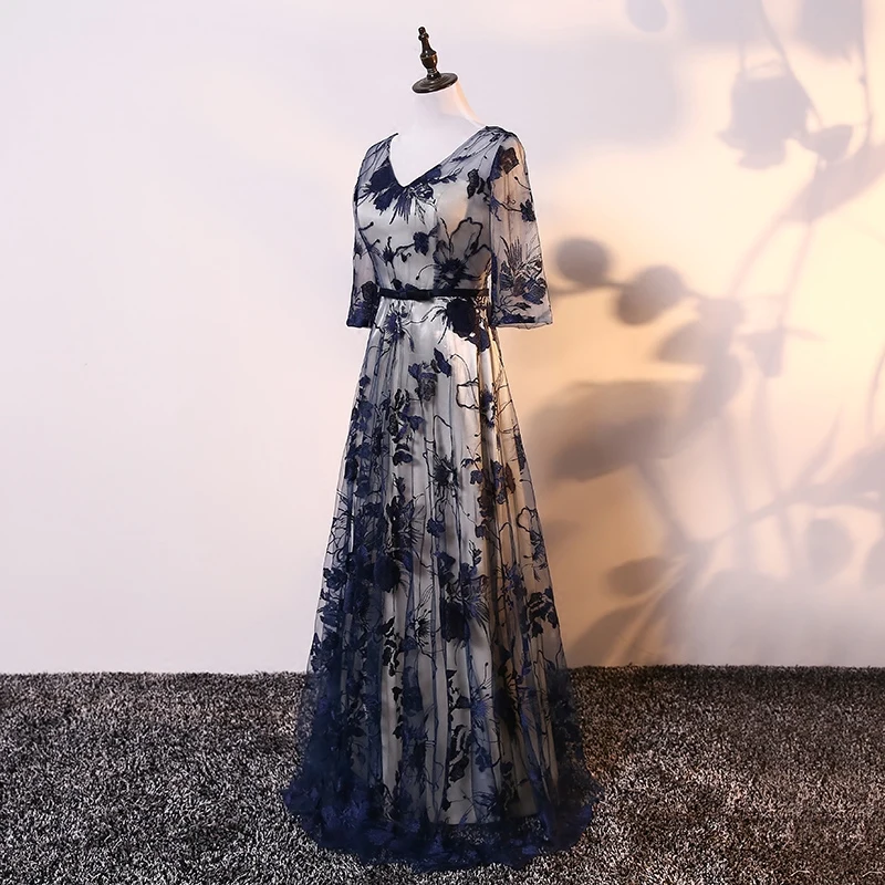 open lace back dress Elegant Sydney Navy Maxi Dress