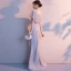 Chic / Belle Gris Robe De Soirée 2018 Trompette / Sirène V-Cou Manches Courtes Appliques En Dentelle Longue Dos Nu Robe De Ceremonie
