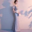 Chic / Belle Gris Robe De Soirée 2018 Trompette / Sirène V-Cou Manches Courtes Appliques En Dentelle Longue Dos Nu Robe De Ceremonie