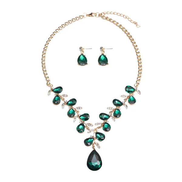 Vintage / Retro Dark Green Crystal Rhinestone Prom Necklaces 2023 Alloy Accessories