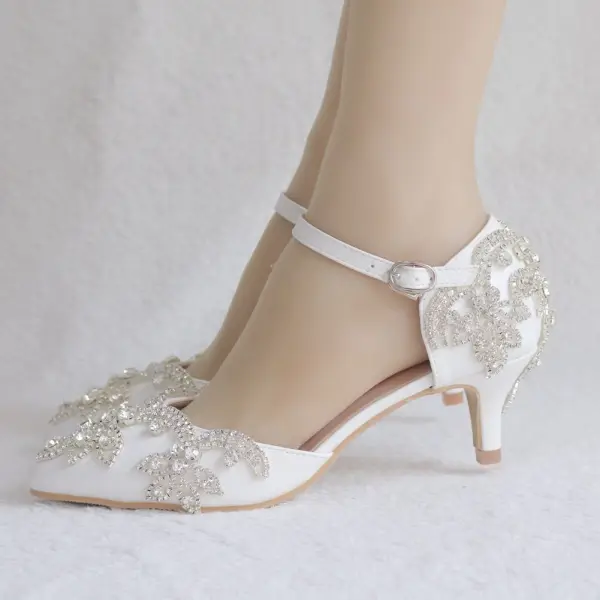Piękne Białe Rhinestone Buty Ślubne 2025 5 cm Szpilki Szpiczaste Ślub Sandały Wysokie Obcasy