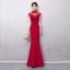 Chinese style Champagne See-through Evening Dresses  2018 Trumpet / Mermaid High Neck Sleeveless Appliques Lace Beading Tassel Floor-Length / Long Formal Dresses