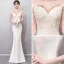 Chinese style Champagne See-through Evening Dresses  2018 Trumpet / Mermaid High Neck Sleeveless Appliques Lace Beading Tassel Floor-Length / Long Formal Dresses