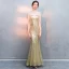 Scintillantes Doré Paillettes Robe De Soirée 2018 Trompette / Sirène Transparentes Encolure Dégagée Sans Manches Perlage Gland Longue Volants Robe De Ceremonie