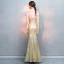 Scintillantes Doré Paillettes Robe De Soirée 2018 Trompette / Sirène Transparentes Encolure Dégagée Sans Manches Perlage Gland Longue Volants Robe De Ceremonie