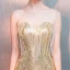 Scintillantes Doré Paillettes Robe De Soirée 2018 Trompette / Sirène Transparentes Encolure Dégagée Sans Manches Perlage Gland Longue Volants Robe De Ceremonie