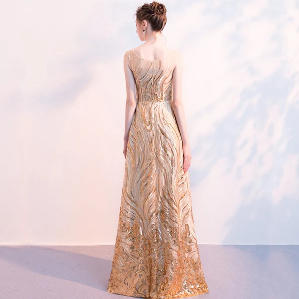 Bling Bling Gold Sequins Evening Dresses  2018 A-Line / Princess Square Neckline Sleeveless Floor-Length / Long Ruffle Formal Dresses