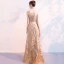 Bling Bling Gold Sequins Evening Dresses  2018 A-Line / Princess Square Neckline Sleeveless Floor-Length / Long Ruffle Formal Dresses