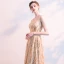 Bling Bling Gold Sequins Evening Dresses  2018 A-Line / Princess Square Neckline Sleeveless Floor-Length / Long Ruffle Formal Dresses