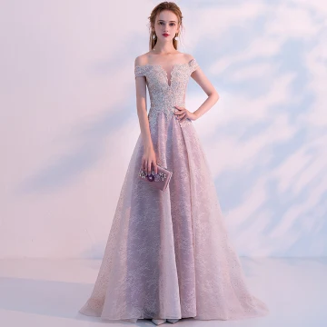 Sexy Grey See Through Prom Dresses 2018 A Line Princess Off The Shoulder Short Sleeve Appliques Lace Rhinestone Sweep Train Ruffle Formal Dresses