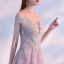 Sexy Grey See-through Prom Dresses 2018 A-Line / Princess Off-The-Shoulder Short Sleeve Appliques Lace Rhinestone Sweep Train Ruffle Formal Dresses