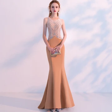 Modern Fashion Orange See Through Evening Dresses 2018 Trumpet Mermaid Scoop Neck Sleeveless Beading Sweep Train Ruffle Backless Formal Dresses