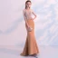 Modern / Fashion Orange See-through Evening Dresses  2018 Trumpet / Mermaid Scoop Neck Sleeveless Beading Sweep Train Ruffle Backless Formal Dresses
