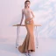 Modern / Fashion Orange See-through Evening Dresses  2018 Trumpet / Mermaid Scoop Neck Sleeveless Beading Sweep Train Ruffle Backless Formal Dresses