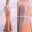 Modern / Fashion Orange See-through Evening Dresses  2018 Trumpet / Mermaid Scoop Neck Sleeveless Beading Sweep Train Ruffle Backless Formal Dresses