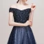 Luxus / Herrlich Marineblau Ballkleider 2018 A Linie Off Shoulder Kurze Ärmel Perlenstickerei Pailletten Stoffgürtel Lange Rüschen Rückenfreies Festliche Kleider