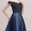 Luxus / Herrlich Marineblau Ballkleider 2018 A Linie Off Shoulder Kurze Ärmel Perlenstickerei Pailletten Stoffgürtel Lange Rüschen Rückenfreies Festliche Kleider