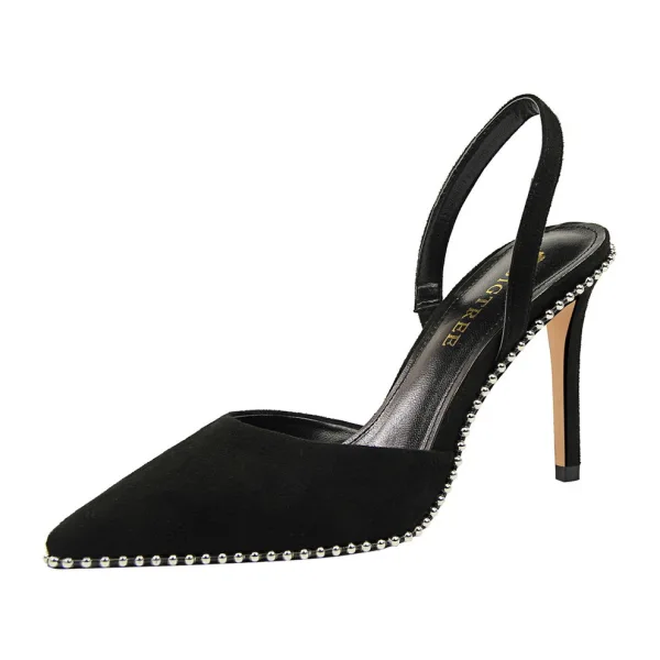 Sexy Black Evening Party Rivet Womens Shoes 2022 9 cm Stiletto Heels Pointed Toe Womens Shoes High Heels