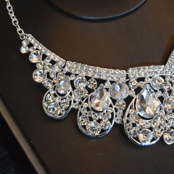 Charming Silver Rhinestone Crystal Body Jewellery Headpieces Necklace 3-piece 2022 Alloy Wedding Bridal Hair Accessories Tiara