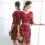 Bling Bling Burgundy Party Dresses 2018 V-Neck 1/2 Sleeves Metal Sash Beading Sequins Tassel Short Formal Dresses