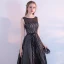 Modest / Simple Black White Striped Homecoming Graduation Dresses 2017 A-Line / Princess Scoop Neck Sleeveless Sash Tea-length Backless Formal Dresses