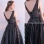 Modest / Simple Black White Striped Homecoming Graduation Dresses 2017 A-Line / Princess Scoop Neck Sleeveless Sash Tea-length Backless Formal Dresses