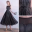 Modest / Simple Black White Striped Homecoming Graduation Dresses 2017 A-Line / Princess Scoop Neck Sleeveless Sash Tea-length Backless Formal Dresses