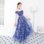 Abordable Bleu Roi Robe De Soirée 2018 Princesse De l'épaule Manches Courtes Appliques Paillettes Longue Volants Dos Nu Robe De Ceremonie