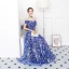 Abordable Bleu Roi Robe De Soirée 2018 Princesse De l'épaule Manches Courtes Appliques Paillettes Longue Volants Dos Nu Robe De Ceremonie